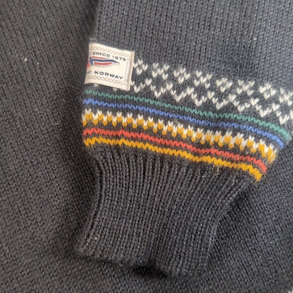Dale of Norway 1/4 Clasp Norway Nordic L Wool Sweater Long Black Multi Fair Isle - Picture 6 of 16